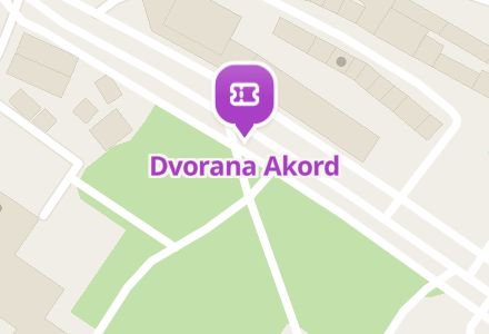 Dvorana Akord na svijetloj mapi sjedi.ba: pin i ime ispod njega