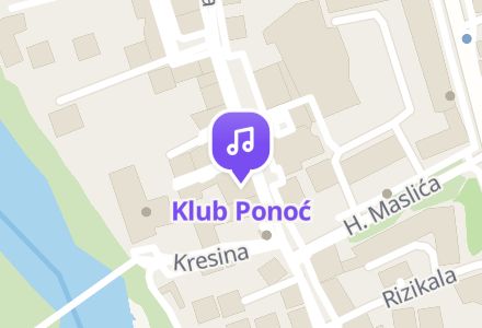 Klub Ponoć na svijetloj mapi sjedi.ba: pin i ime ispod njega