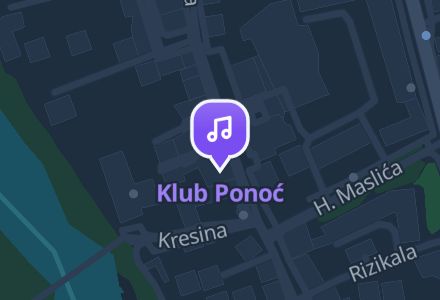 Klub Ponoć na tamnoj mapi sjedi.ba: isti pin i ime ispod njega