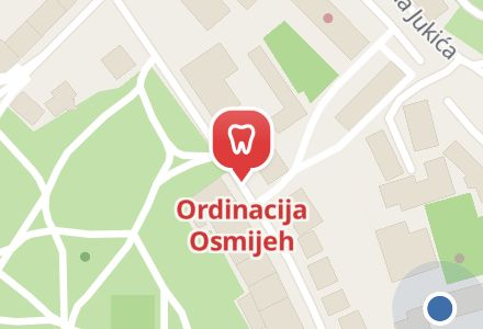 Ordinacija Osmijeh na svijetloj mapi sjedi.ba: pin i ime ispod njega
