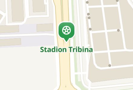 Stadion Tribina na svijetloj mapi sjedi.ba: pin i ime ispod njega
