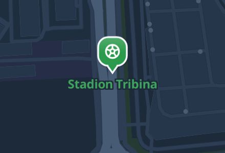 Stadion Tribina na tamnoj mapi sjedi.ba: isti pin i ime ispod njega