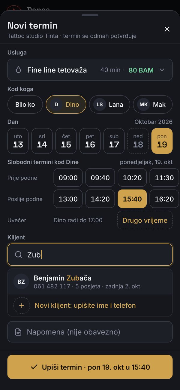Novi termin za klijenta koji se javio na Instagramu